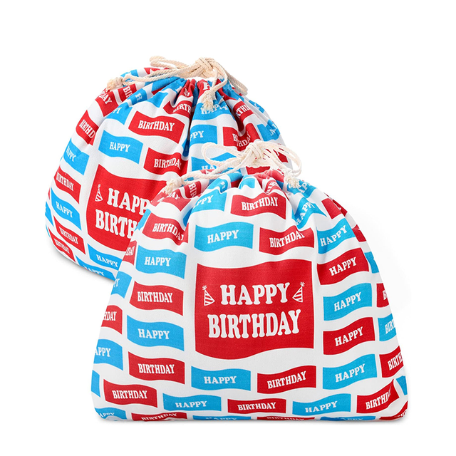 Happy Birthday Drawstring Canvas Gift Bag