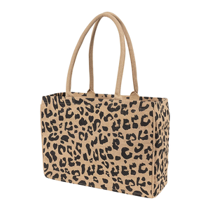 Jute Market Tote Bag with Leopard Print 