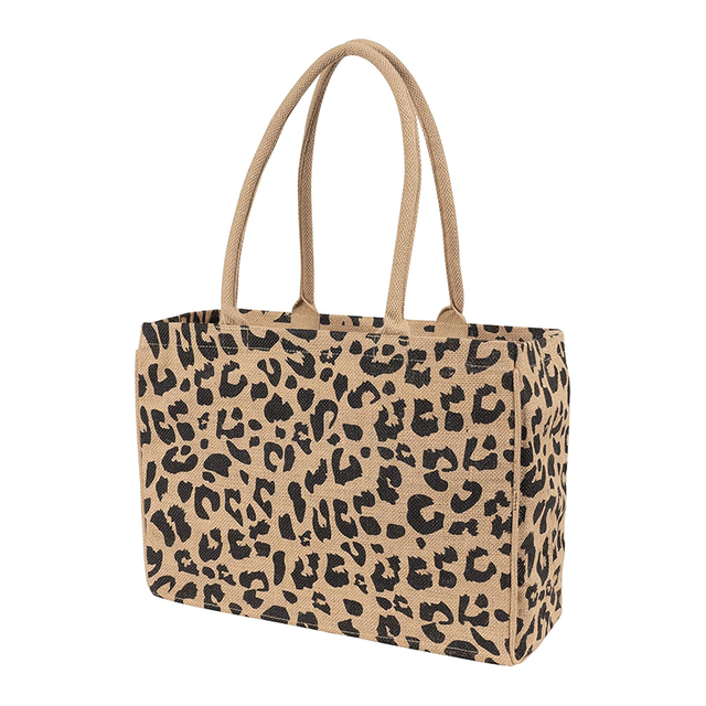 Jute Market Tote Bag with Leopard Print 
