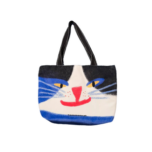 Color Block Cat Face Zipper Tote
