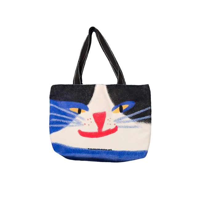 Color Block Cat Face Zipper Tote