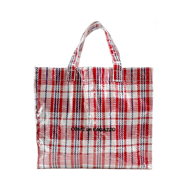 Red Blue Checker PVC Woven Tote